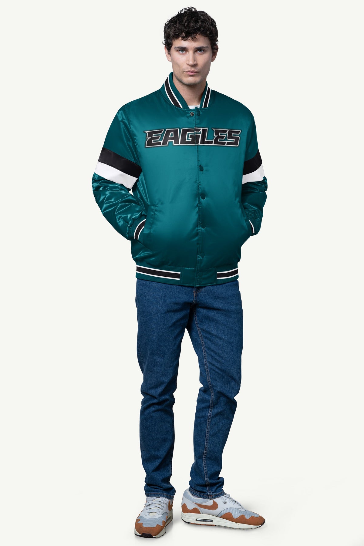 MENS PHILADELPIA EAGLES SATIN VARSITY JACKET
