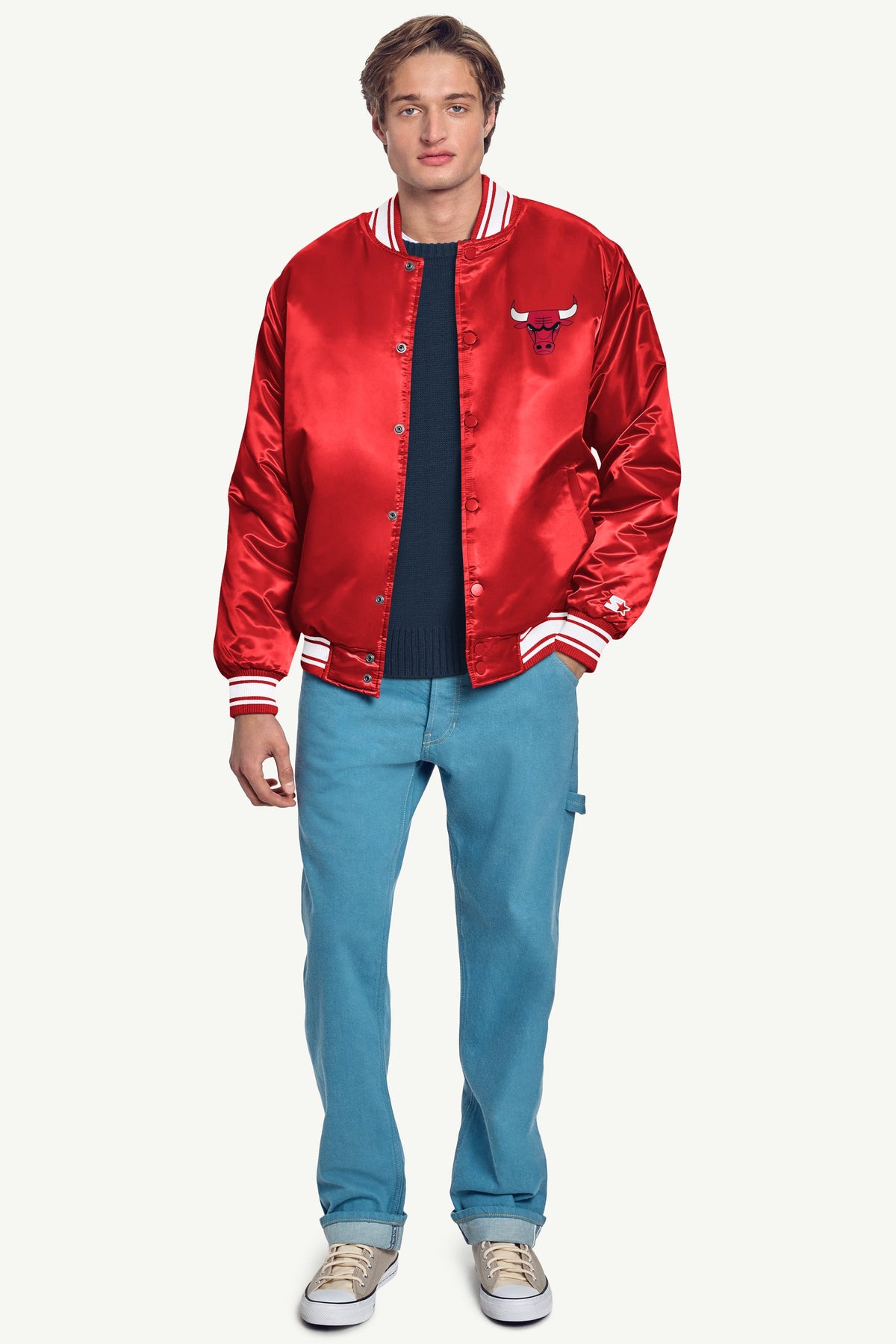 MENS CHICAGO BULLS MESH LOOK SATIN VARSITY JACKET