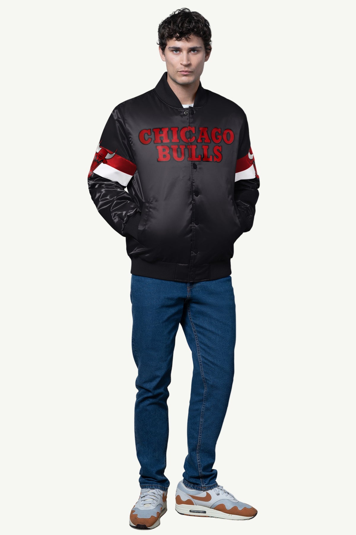 MENS CHICAGO BULLS TRIPLE OPTION SATIN VARSITY JACKET