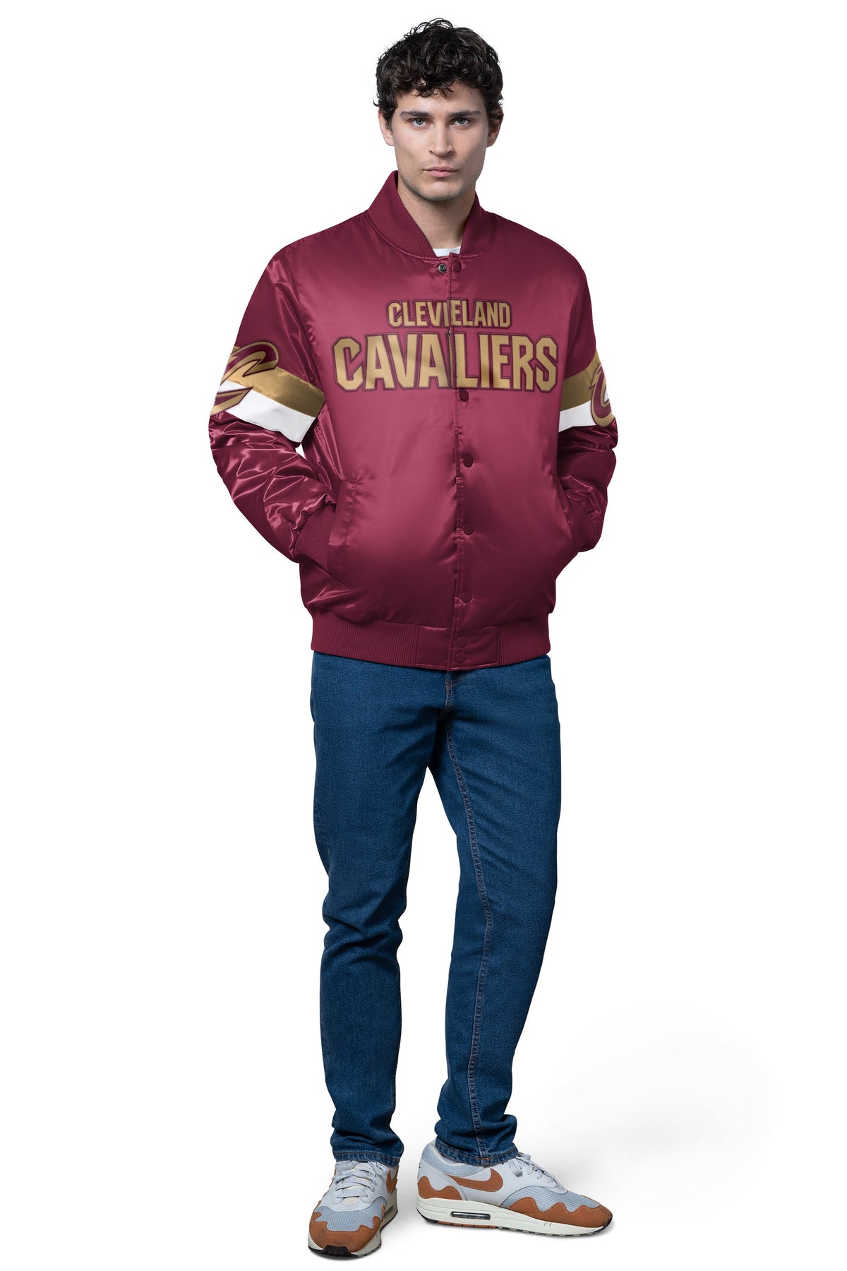 MENS CLEVELAND CAVALIERS TRIPLE OPTION SATIN VARSITY JACKET
