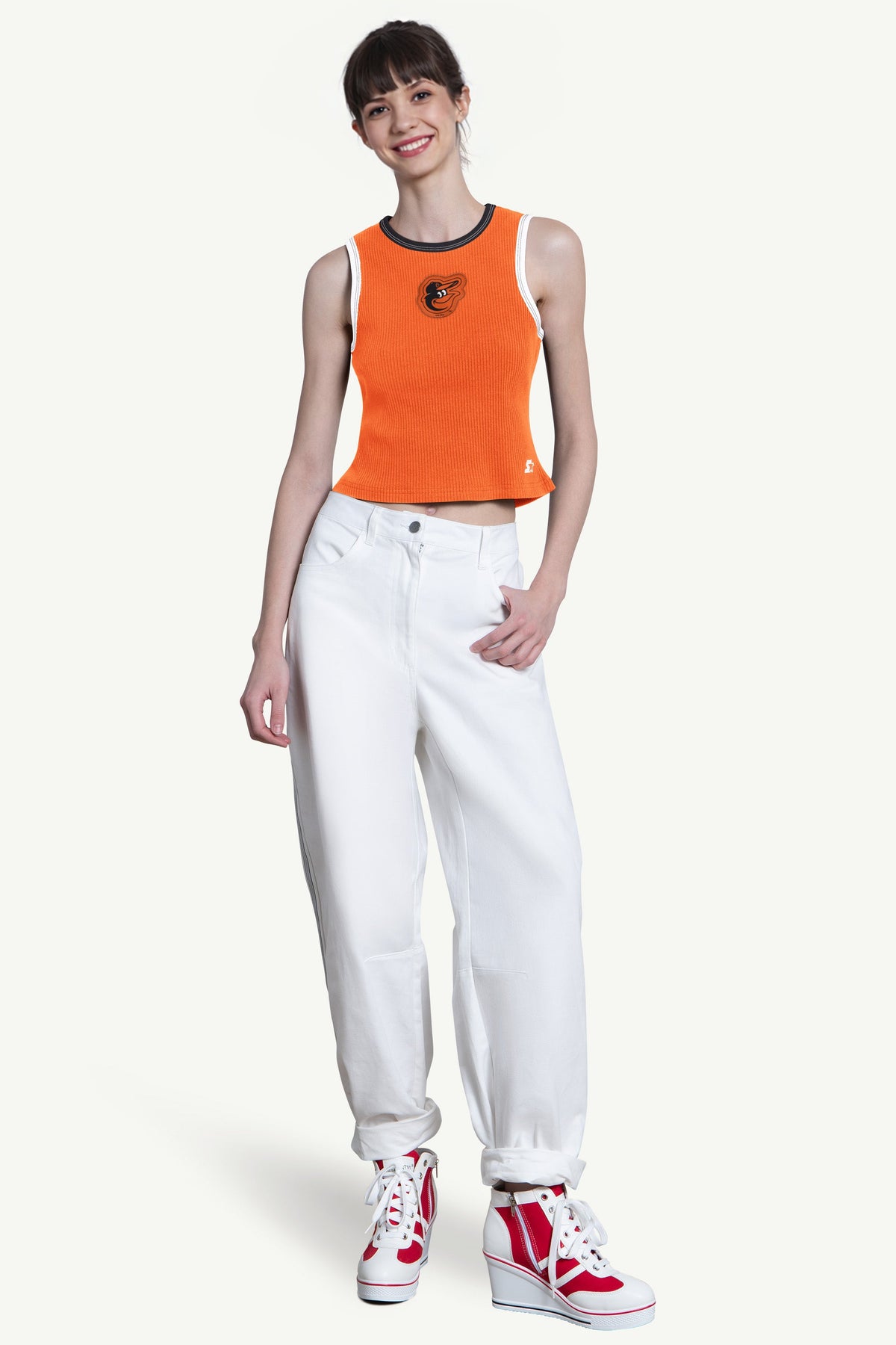 WOMENS BALTIMORE ORIOLES PLAY THE BALL CROP TANK