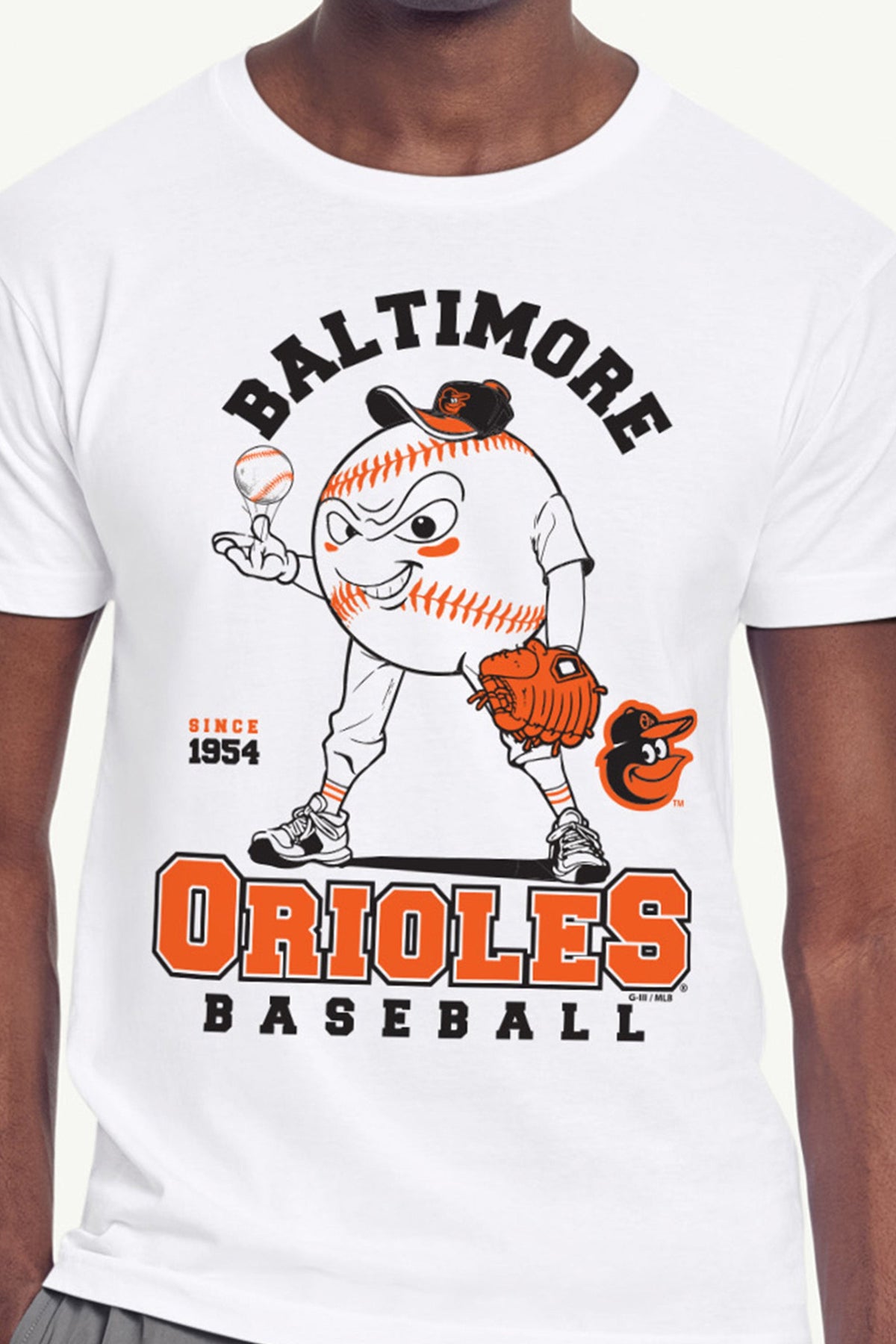 MENS BALTIMORE ORIOLES BASEBALL CHARACTER SHORT SLEEVE T SHIRT