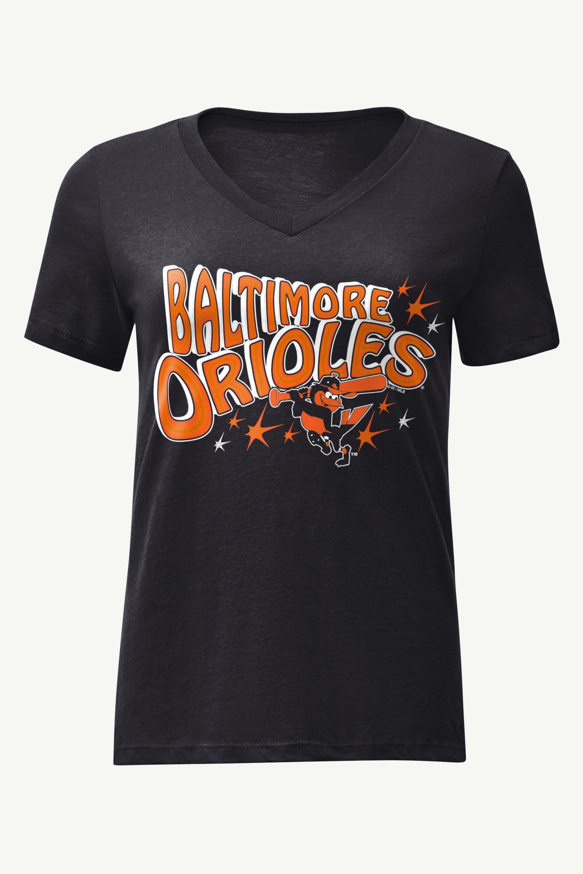 WOMENS BALTIMORE ORIOLES FIREWORKS V NECK T SHIRT