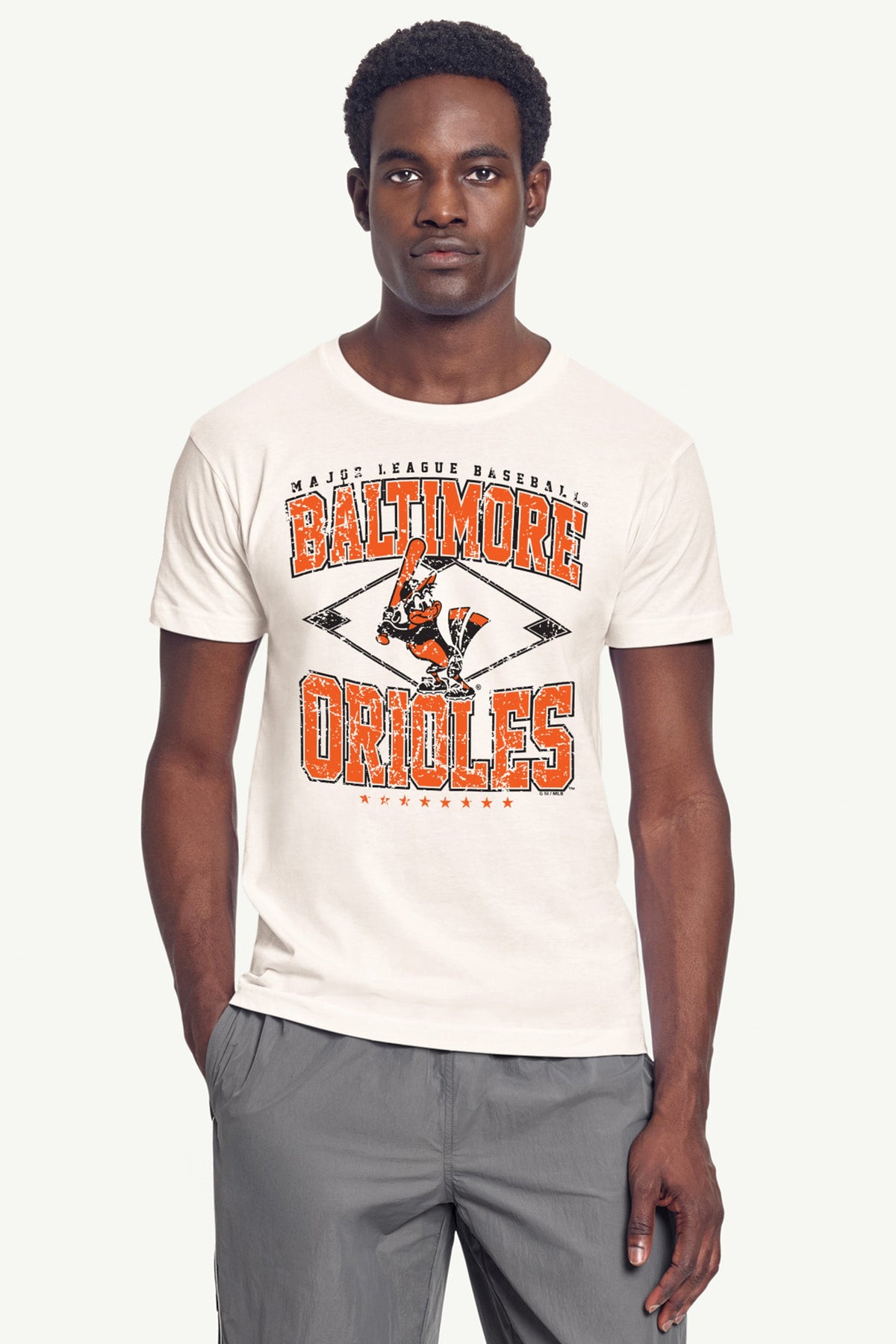 MENS BALTIMORE ORIOLES DISTRESSED COOPERSTOWN DIAMOND SHORT SLEEVE T SHIRT