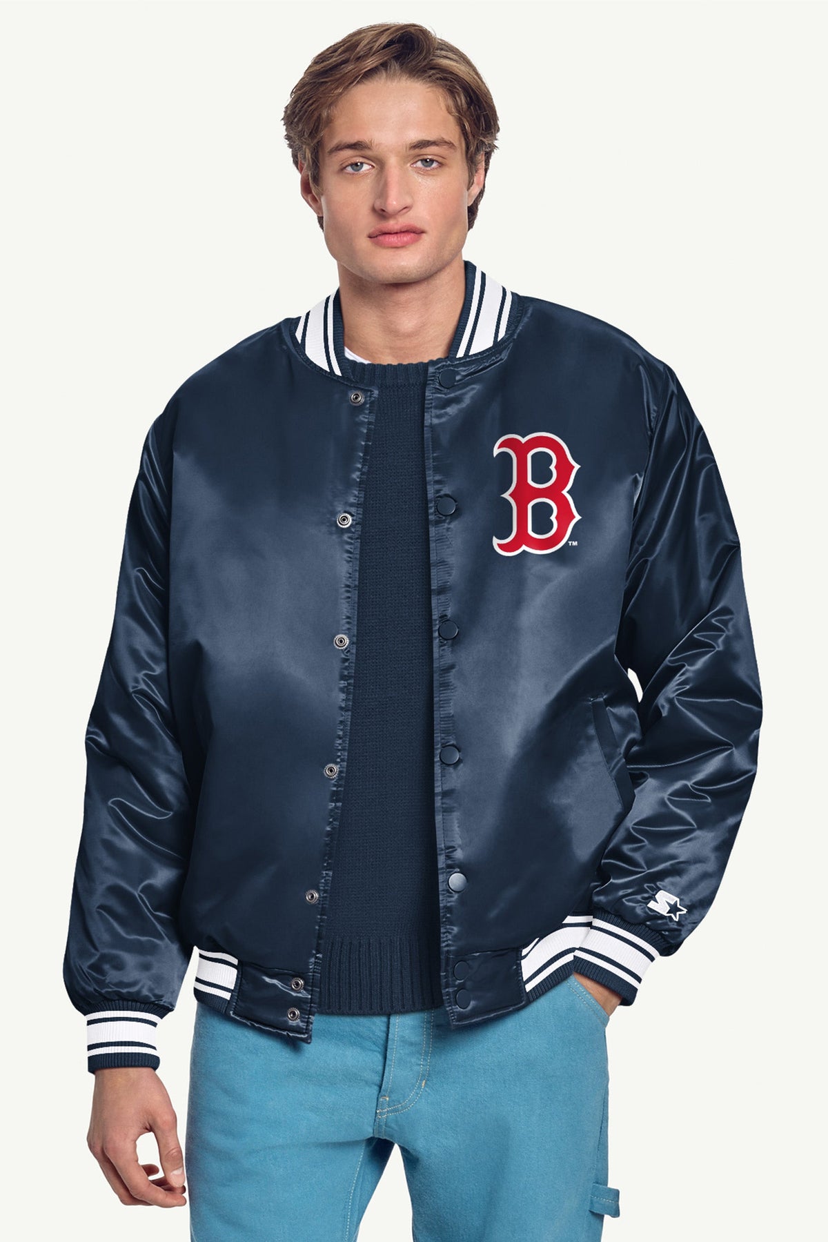 MENS BOSTON RED SOX PRINTED HOMEPLATE SATIN VARSITY JACKET
