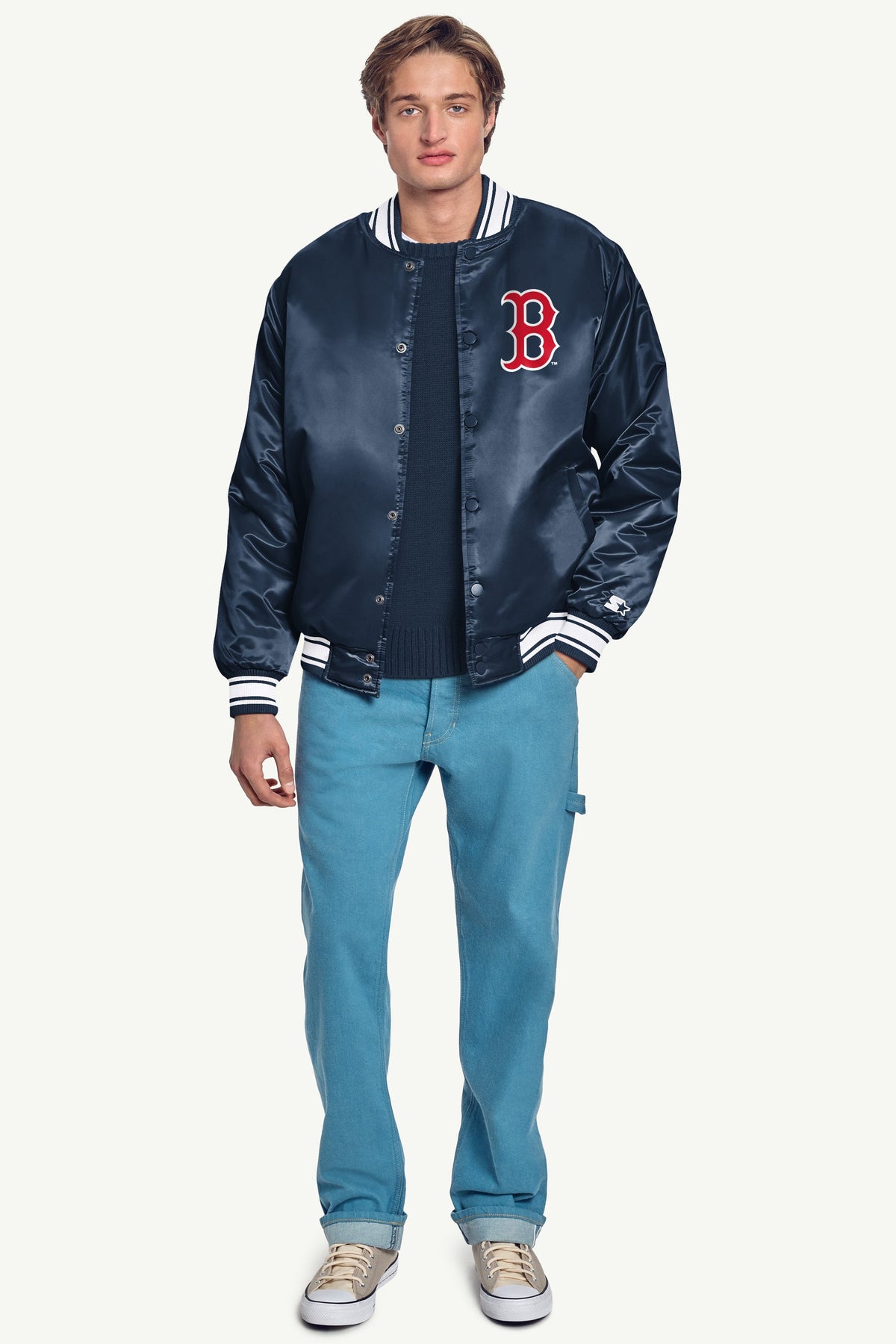 MENS BOSTON RED SOX PRINTED HOMEPLATE SATIN VARSITY JACKET