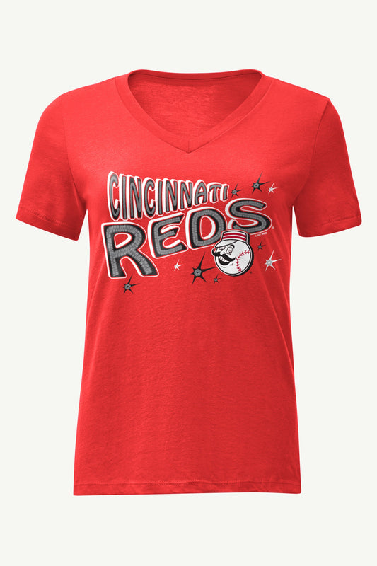 WOMENS CINCINNATI REDS FIREWORKS V NECK T SHIRT