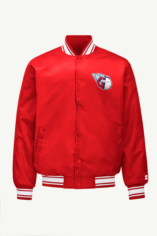 MENS CLEVELAND GUARDIANS SATIN VARSITY JACKET
