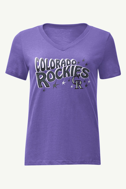 WOMENS COLORADO ROCKIES FIREWORKS V NECK T SHIRT
