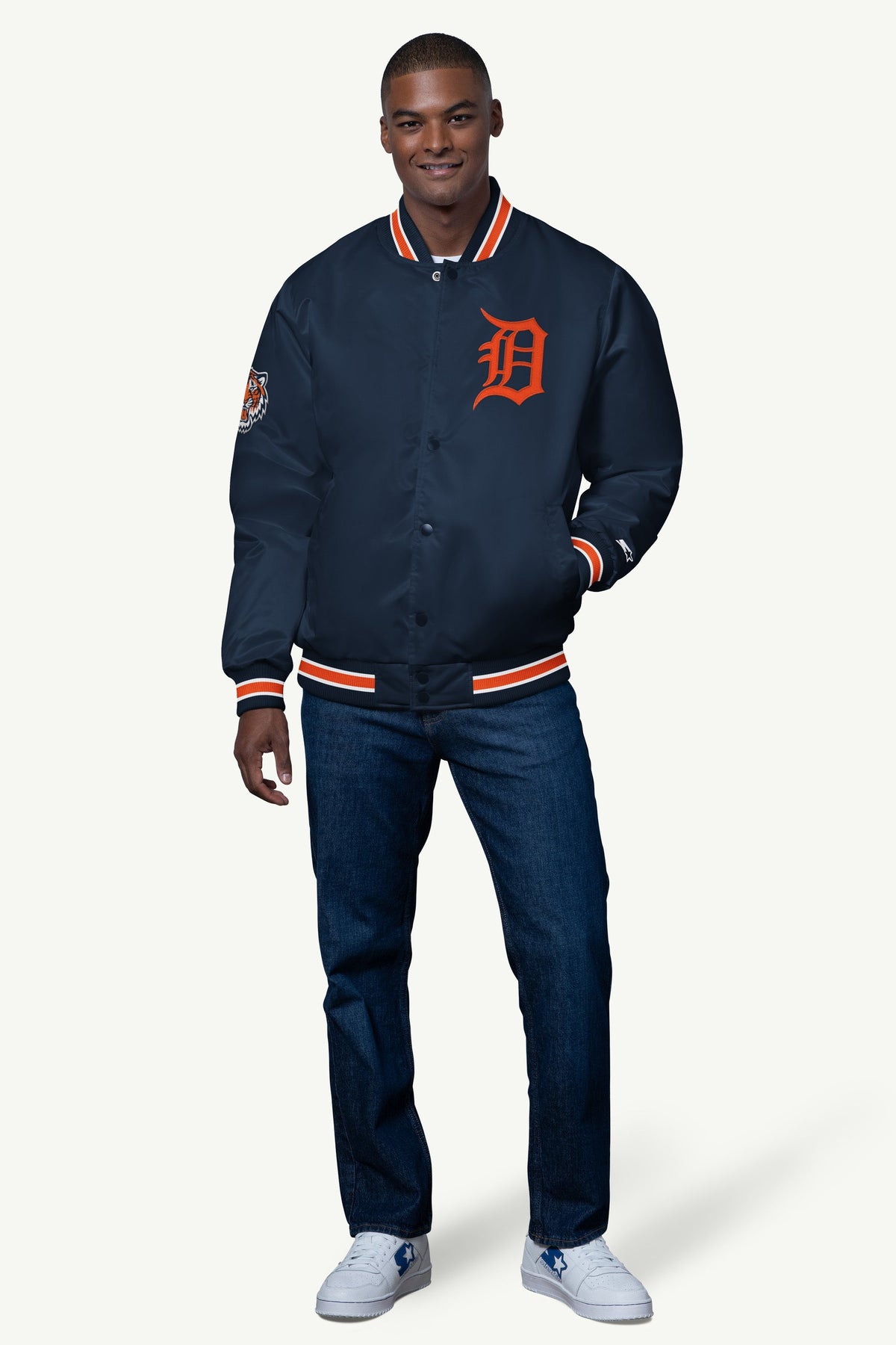 MENS DETROIT TIGERS SATIN VARSITY JACKET
