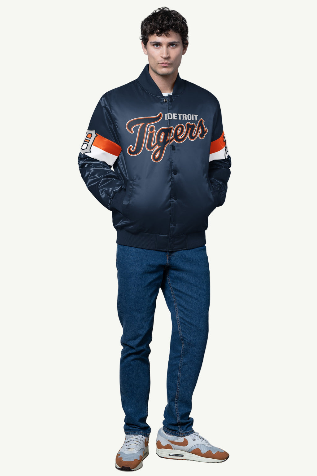 MENS DETROIT TIGERS TRIPLE OPTION SATIN VARSITY JACKET