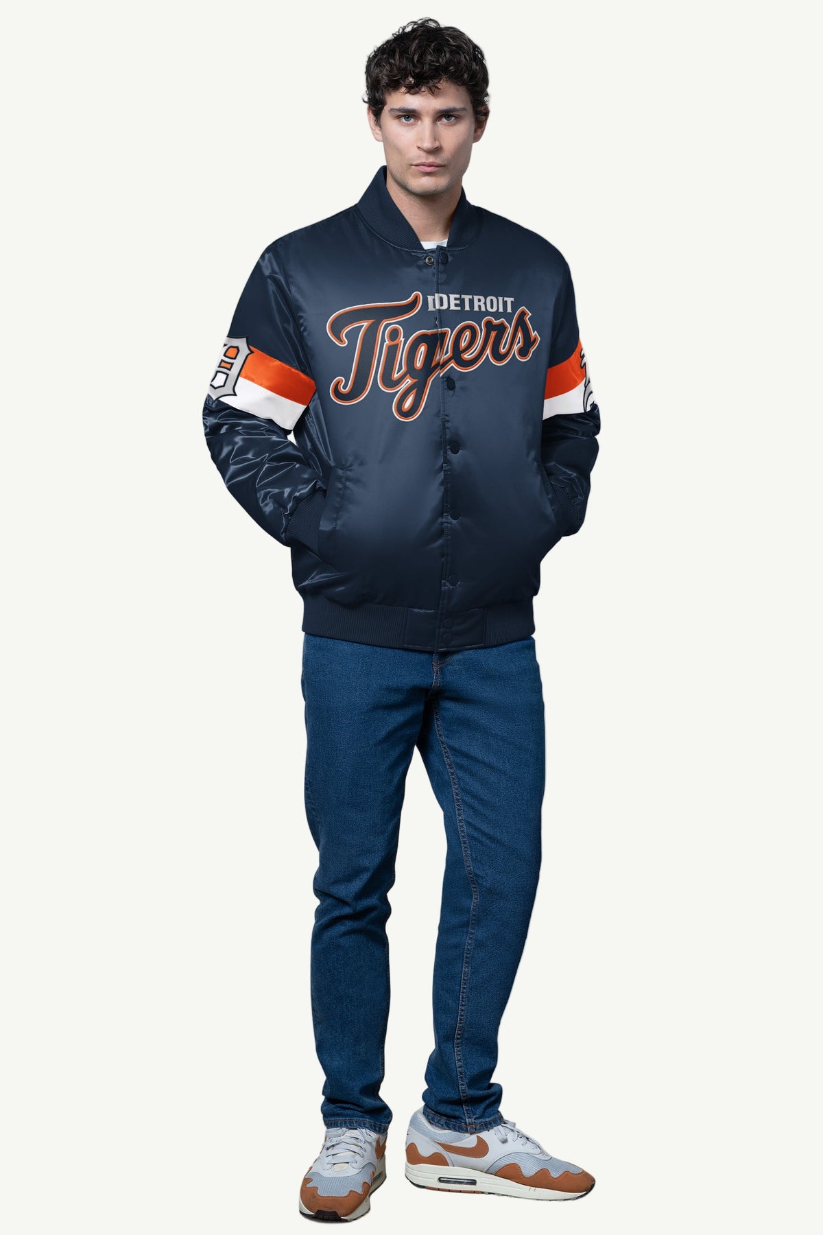 MENS DETROIT TIGERS TRIPLE OPTION SATIN VARSITY JACKET