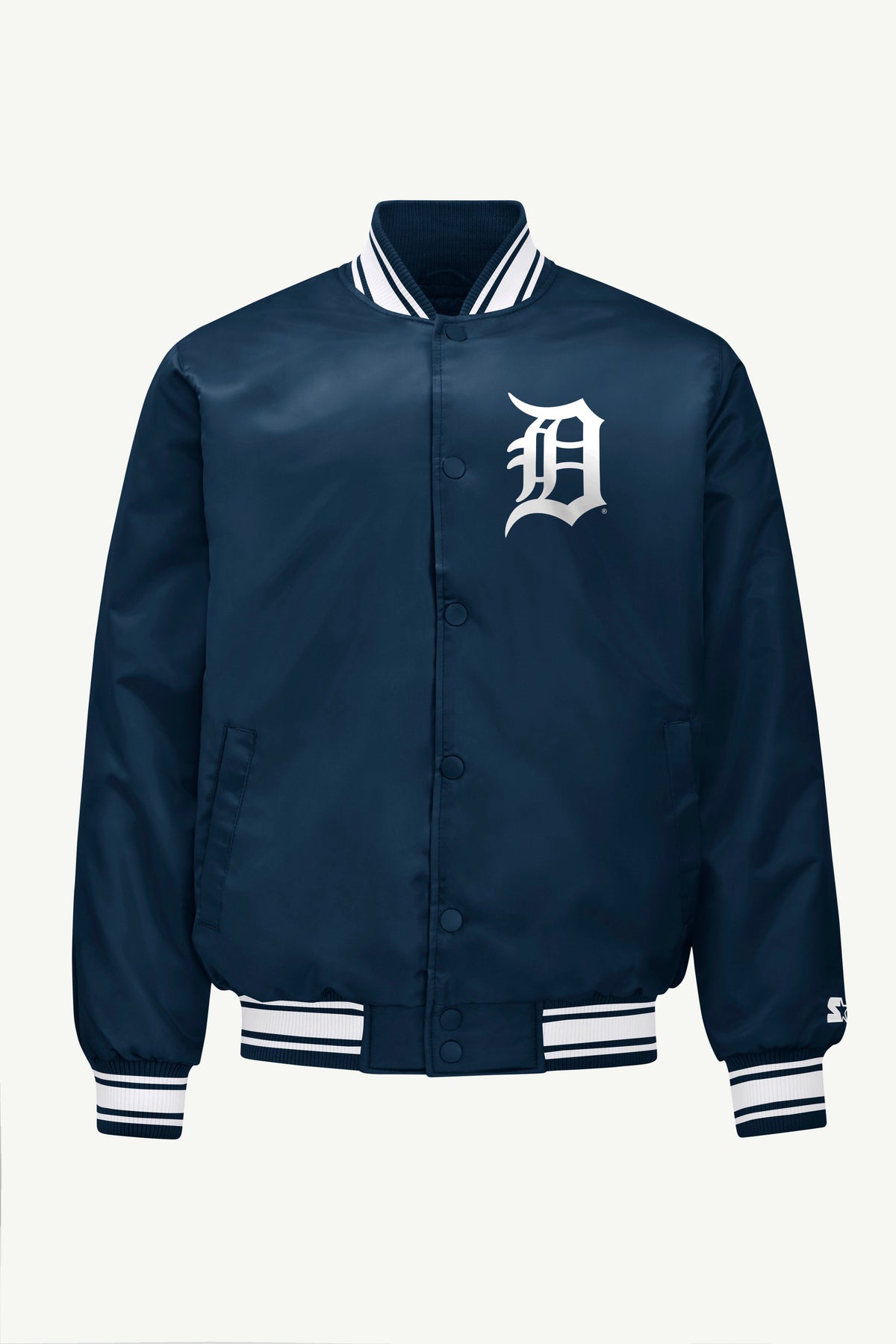 MENS DETROIT TIGERS PRINTED HOMEPLATE SATIN VARSITY JACKET