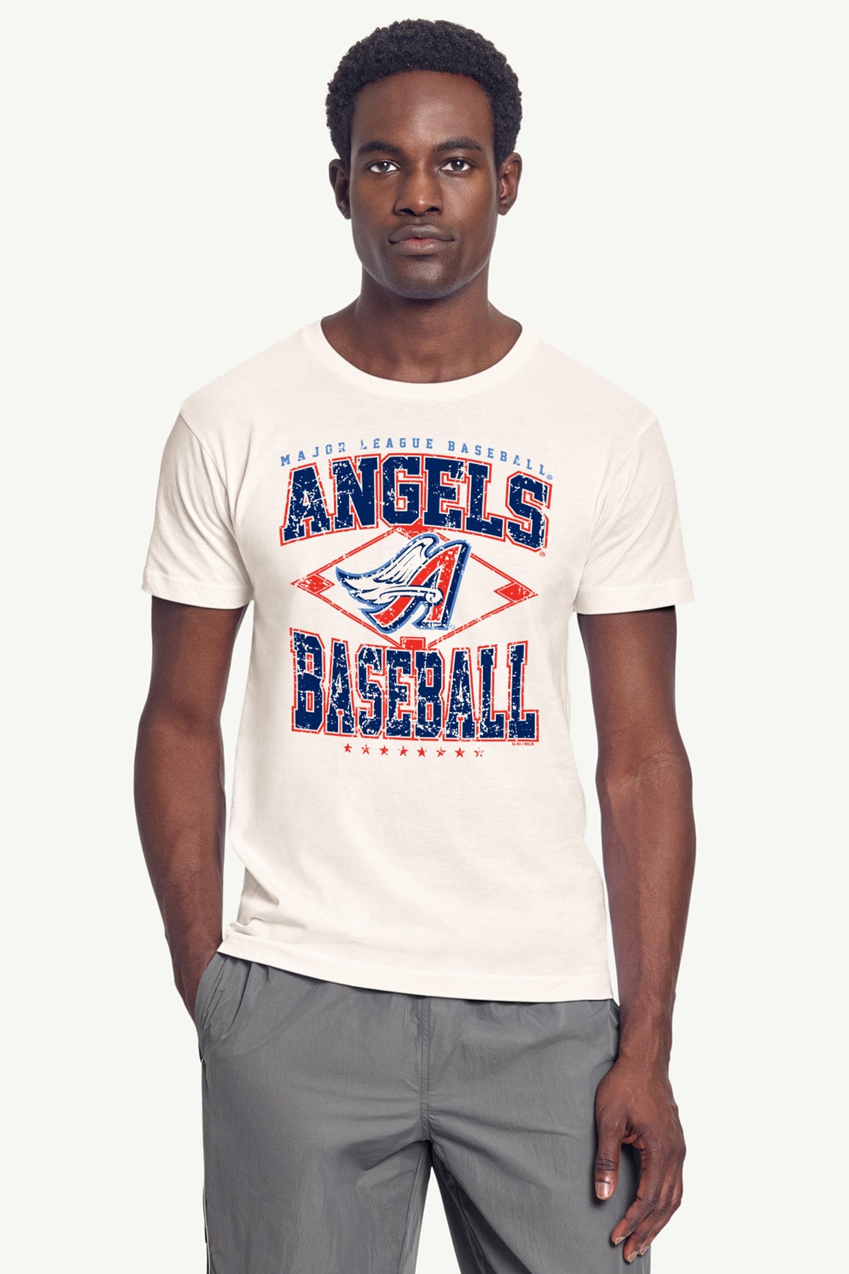 MENS LOS ANGELES ANGELS DISTRESSED COOPERSTOWN DIAMOND SHORT SLEEVE T SHIRT