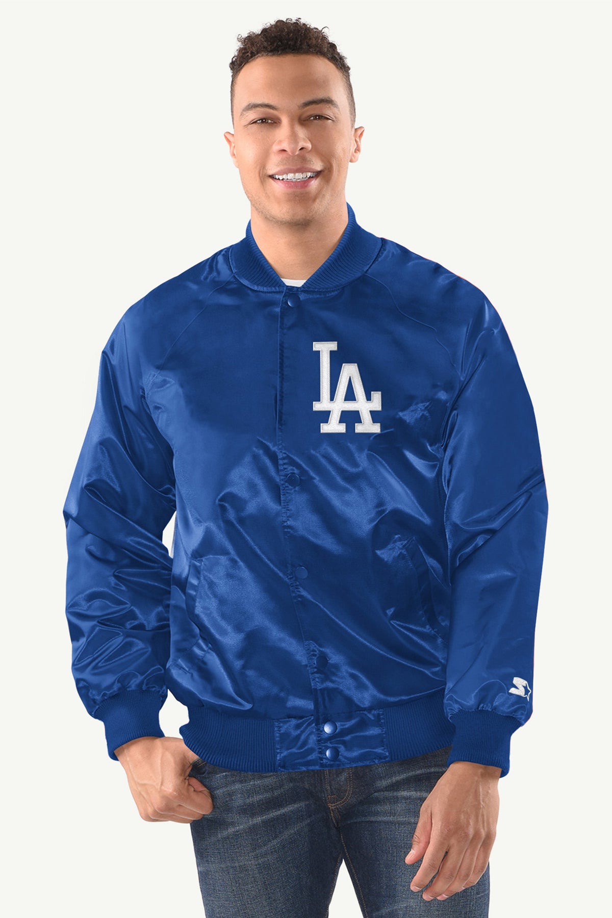 MENS LOS ANGELES DODGERS INDUCTEE SATIN VARSITY JACKET