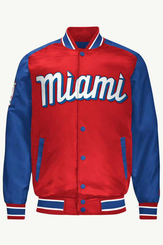 MENS MIAMI MARLINS SATIN VARSITY JACKET
