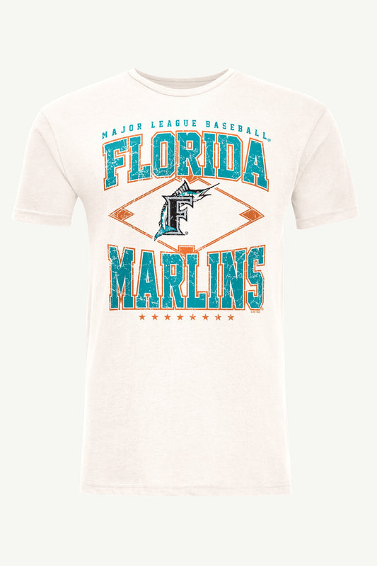 MENS MIAMI MARLINS DISTRESSED COOPERSTOWN DIAMOND SHORT SLEEVE T SHIRT