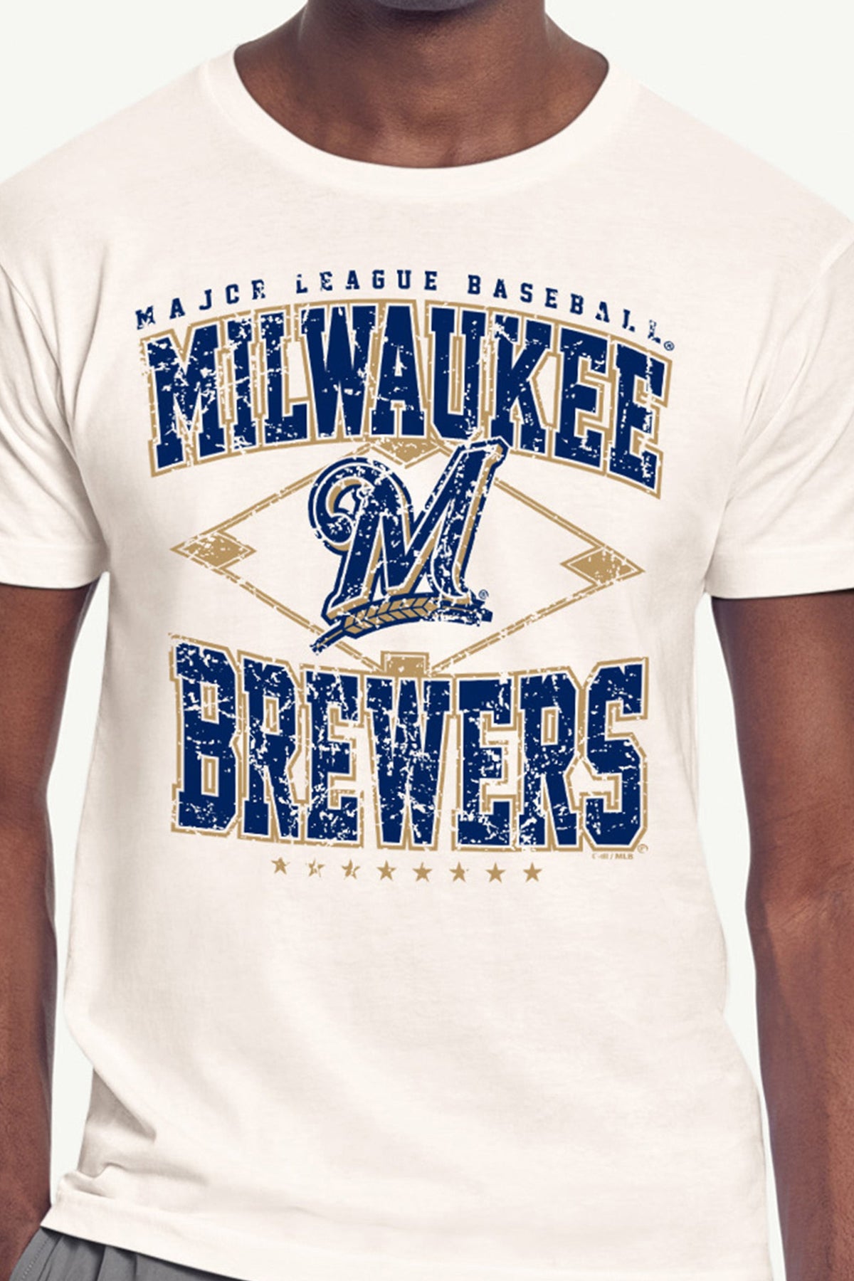 MENS MILWAUKEE BREWERS DISTRESSED COOPERSTOWN DIAMOND SHORT SLEEVE T SHIRT