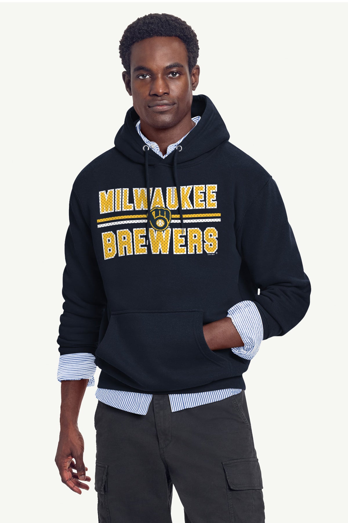 MENS MILWAUKEE BREWERS MESH LOOK HOODIE