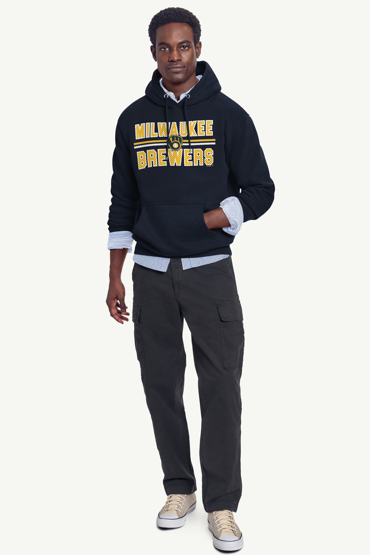 MENS MILWAUKEE BREWERS MESH LOOK HOODIE