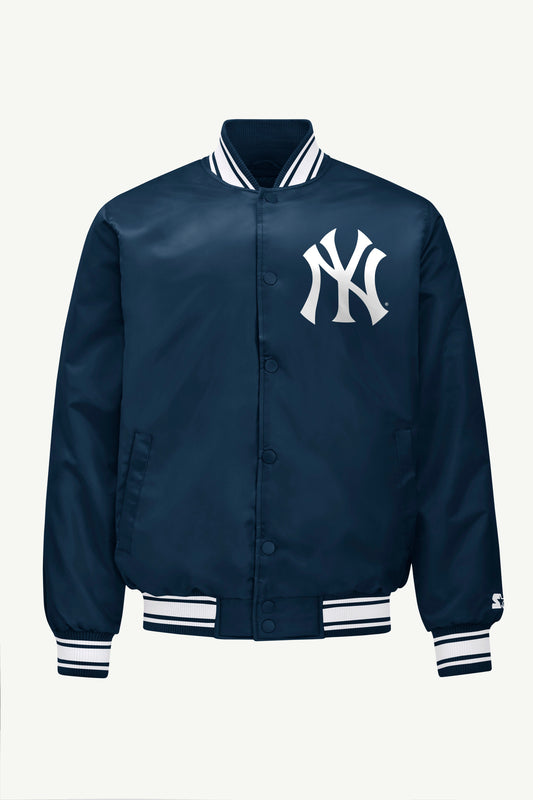 MENS NEW YORK YANKEES PRINTED HOMEPLATE SATIN VARSITY JACKET