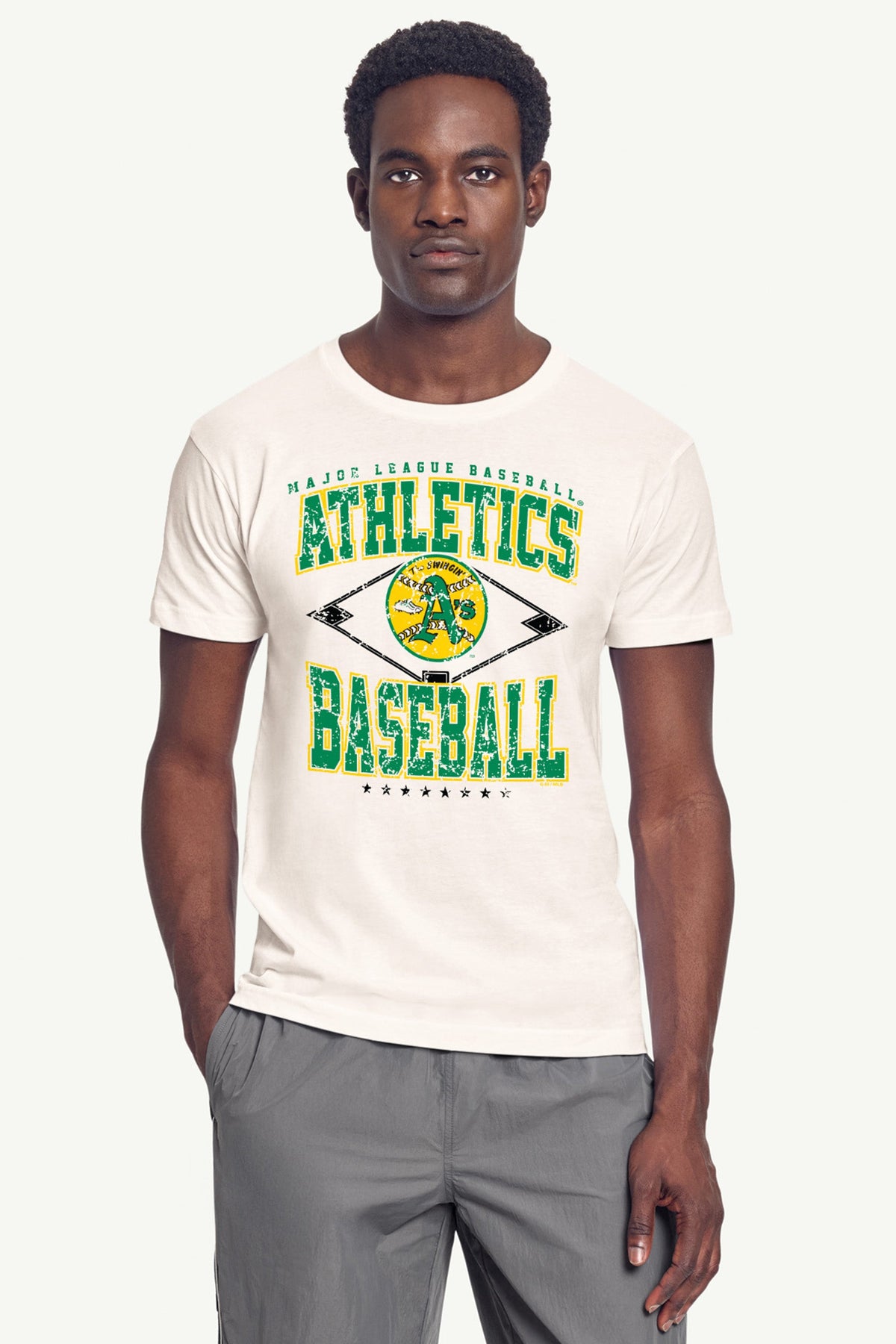 MENS ATHLETICS DISTRESSED COOPERSTOWN DIAMOND SHORT SLEEVE T SHIRT