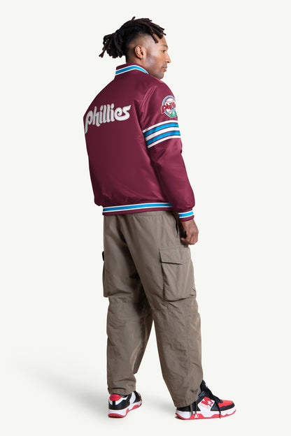 MENS PHILADELPHIA PHILLIES SATIN VARSITY JACKET