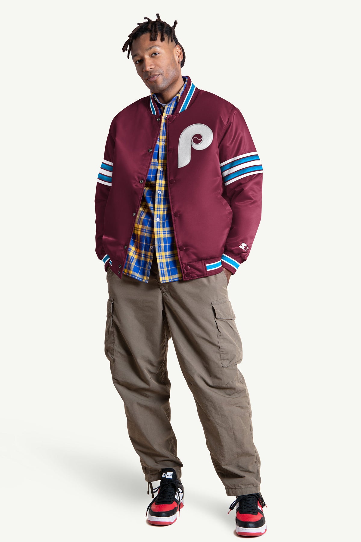 MENS PHILADELPHIA PHILLIES SATIN VARSITY JACKET