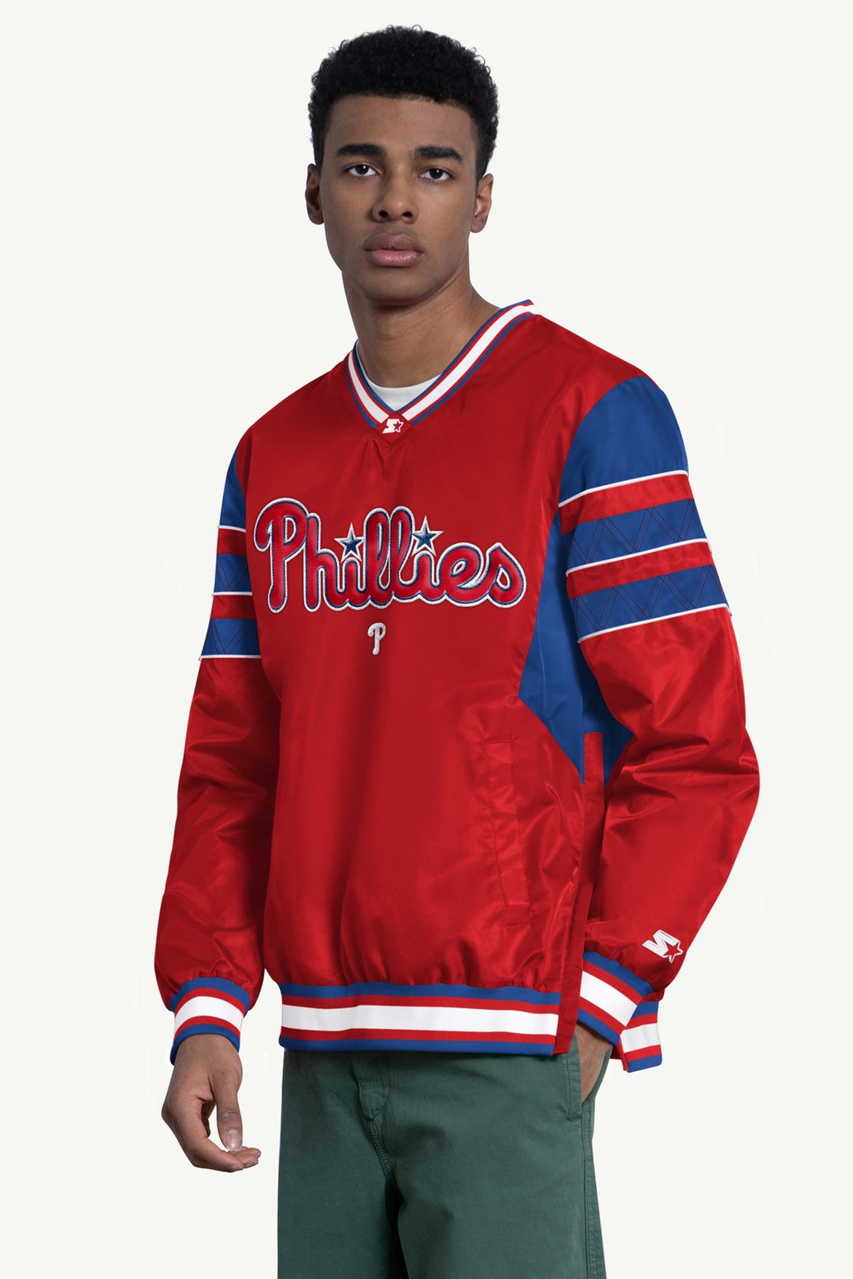 MENS PHILADELPHIA PHILLIES ENFORCER V-NECK PULLOVER JACKET