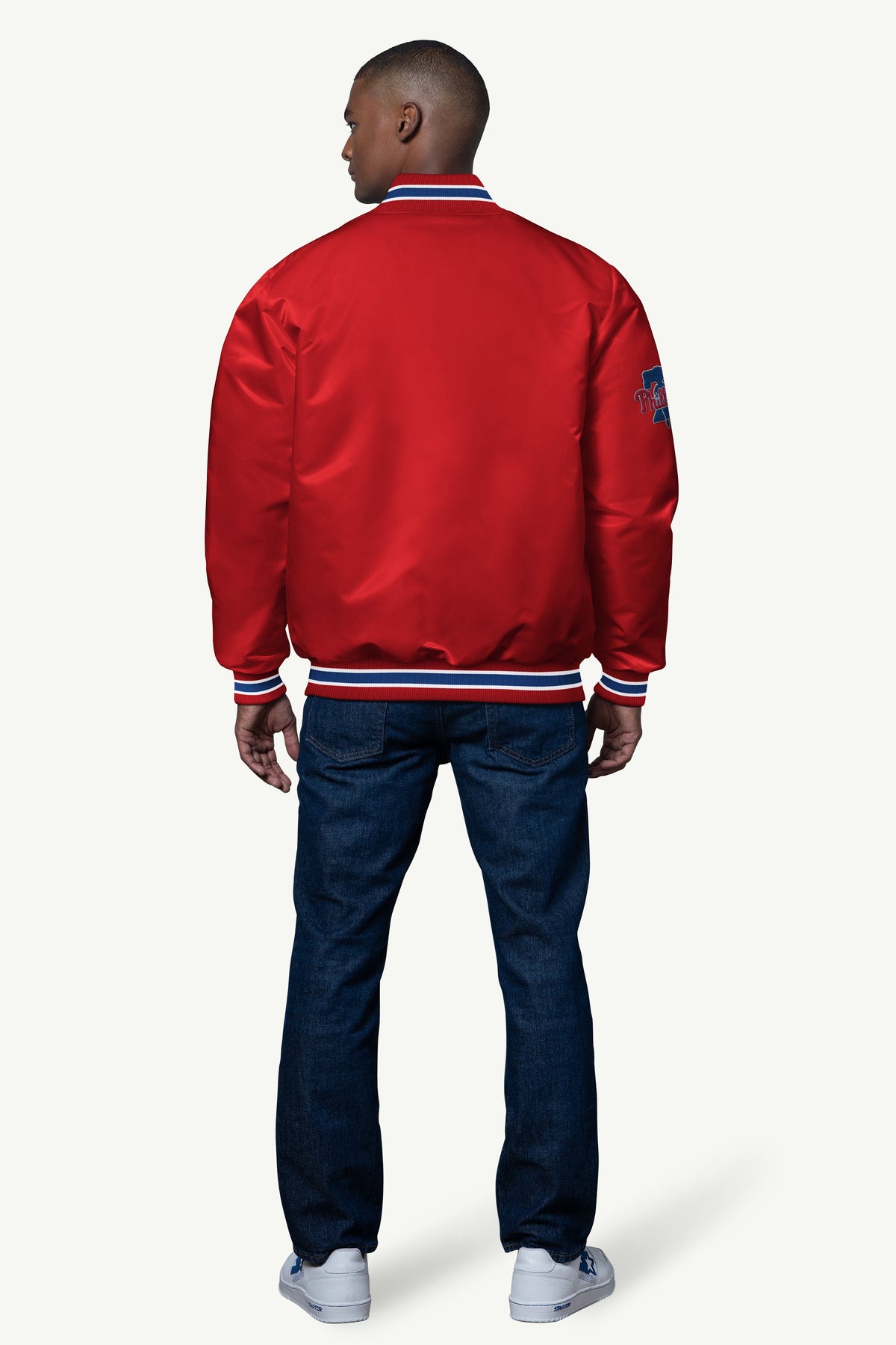 MENS PHILADELPHIA PHILLIES SATIN VARSITY JACKET
