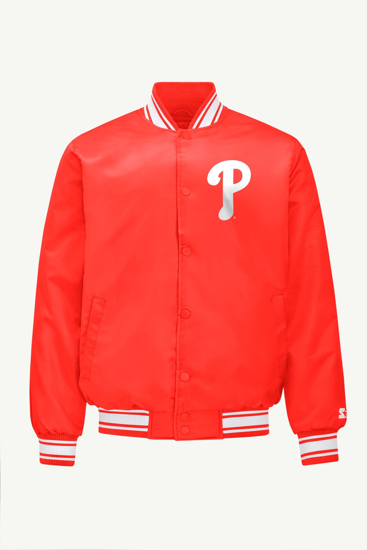 MENS PHILADELPHIA PHILLIES PRINTED HOMEPLATE SATIN VARSITY JACKET