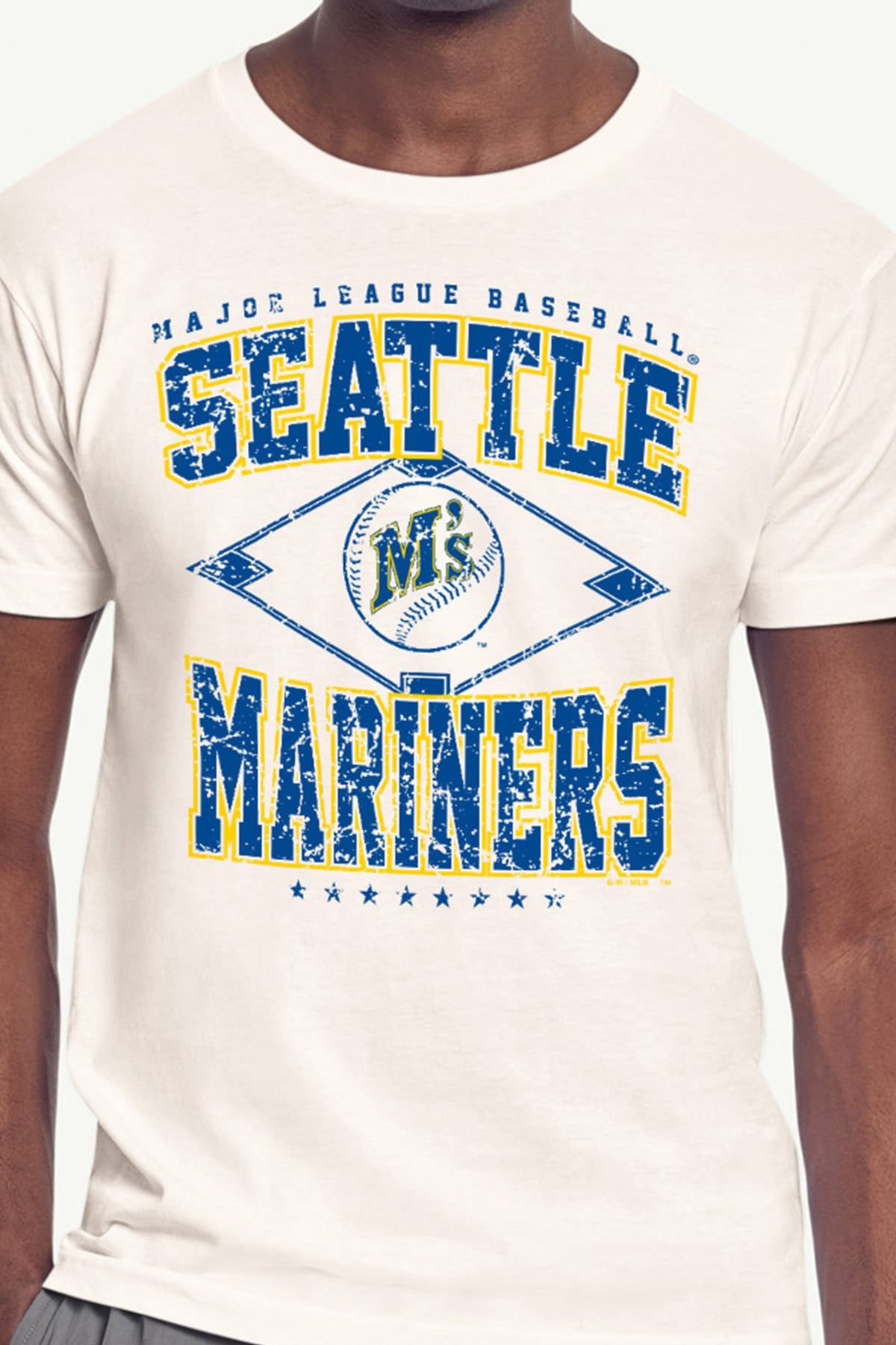 MENS SEATTLE MARINERS DISTRESSED COOPERSTOWN DIAMOND SHORT SLEEVE T SHIRT