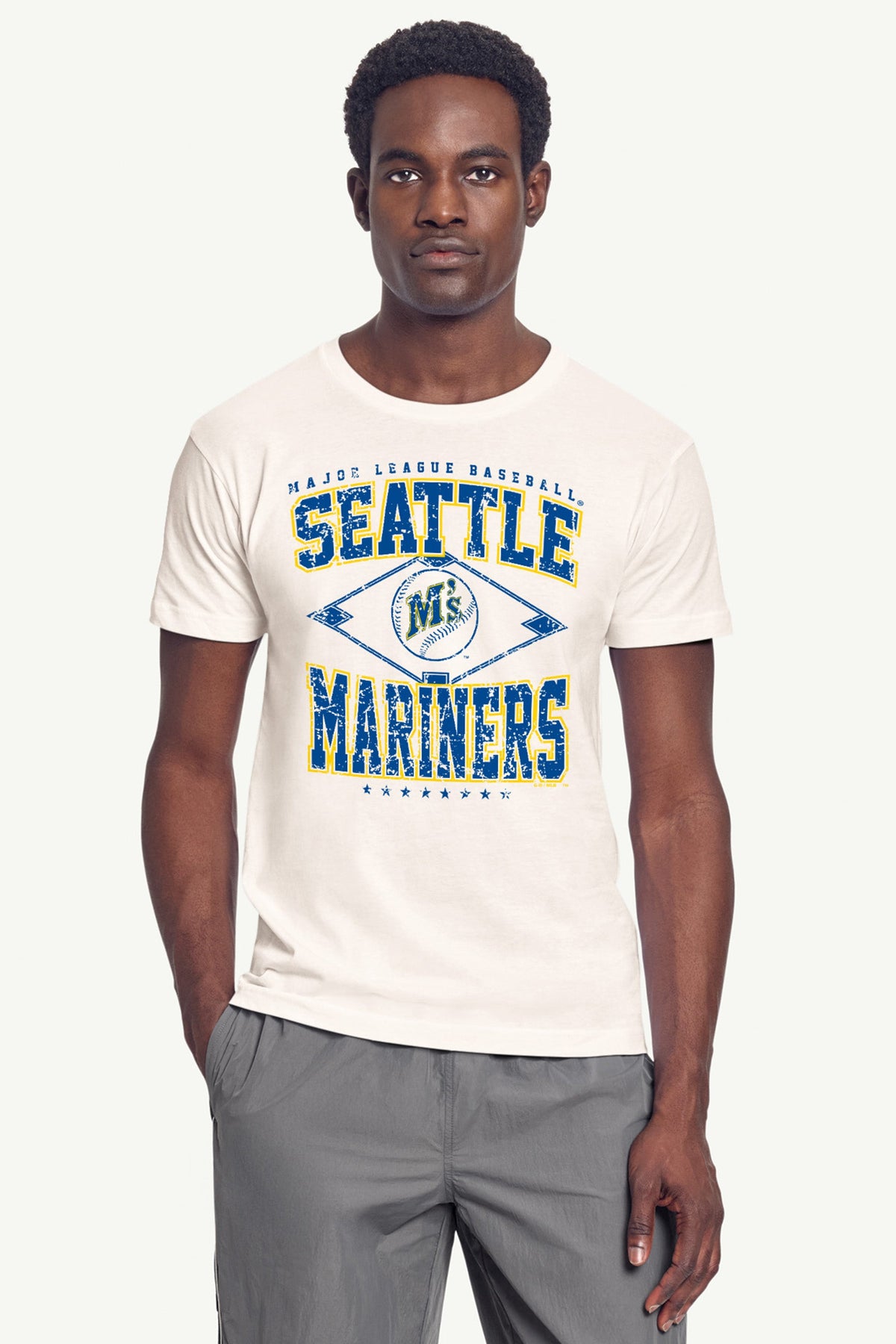 MENS SEATTLE MARINERS DISTRESSED COOPERSTOWN DIAMOND SHORT SLEEVE T SHIRT
