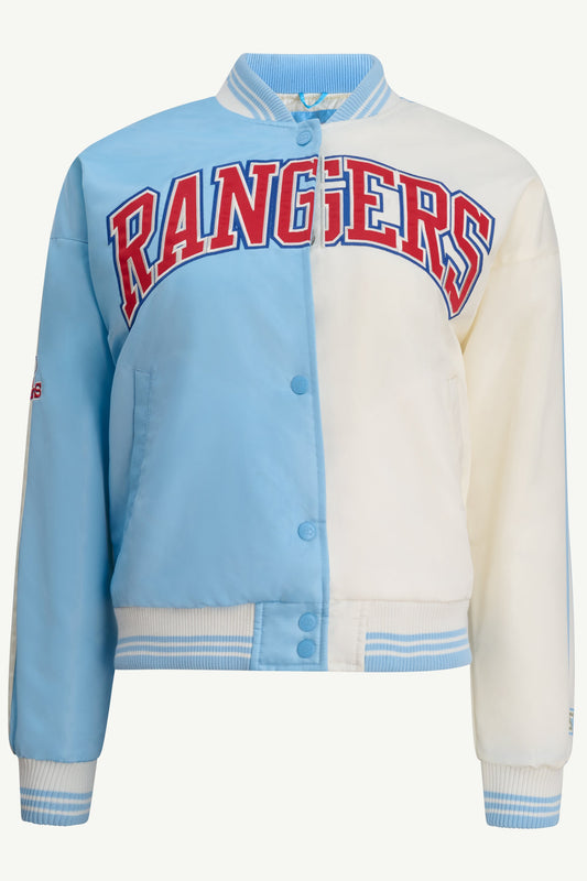 WOMENS TEXAS RANGERS SATIN VARSITY JACKET