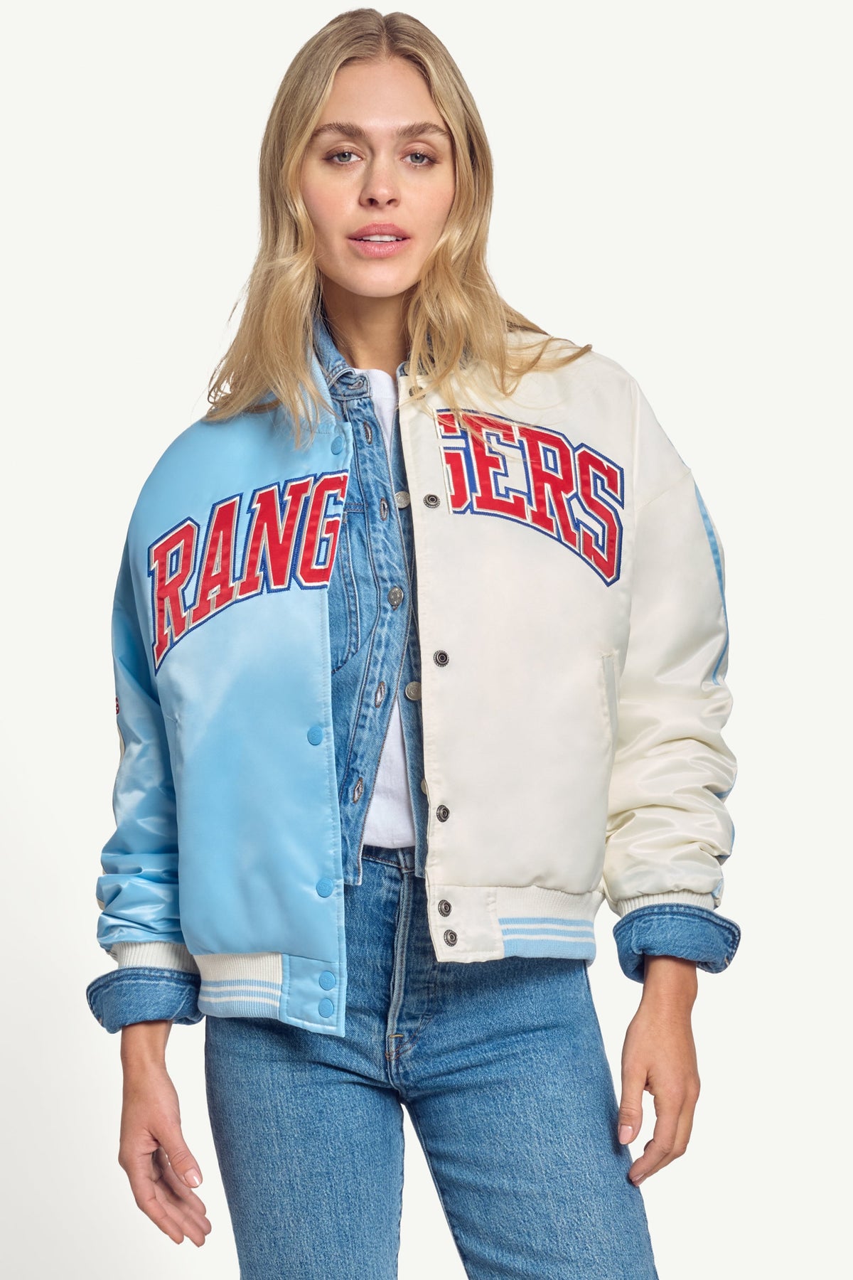 WOMENS TEXAS RANGERS SATIN VARSITY JACKET