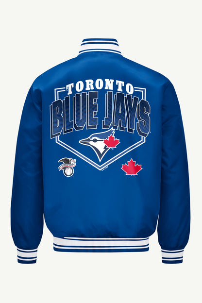 MENS TORONTO BLUE JAYS HOMEPLATE SATIN VARSITY JACKET