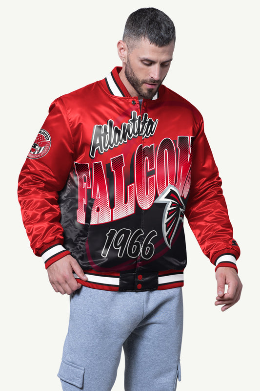 MENS ATLANTA FALCONS PASS RUSH SATIN VARSITY JACKET