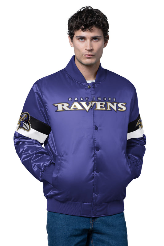 MENS BALTIMORE RAVENS TRIPLE OPTION SATIN VARSITY JACKET
