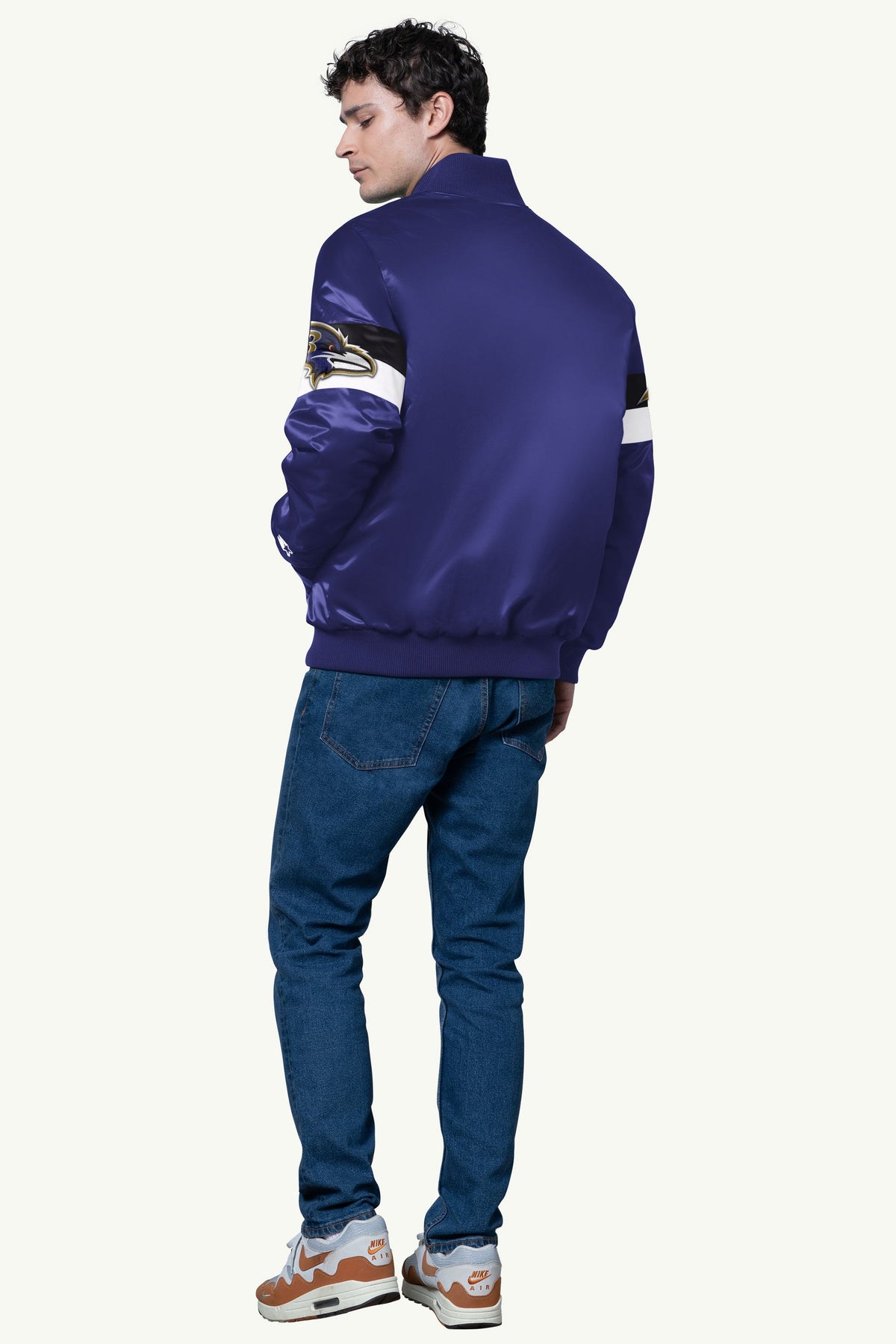 MENS BALTIMORE RAVENS TRIPLE OPTION SATIN VARSITY JACKET