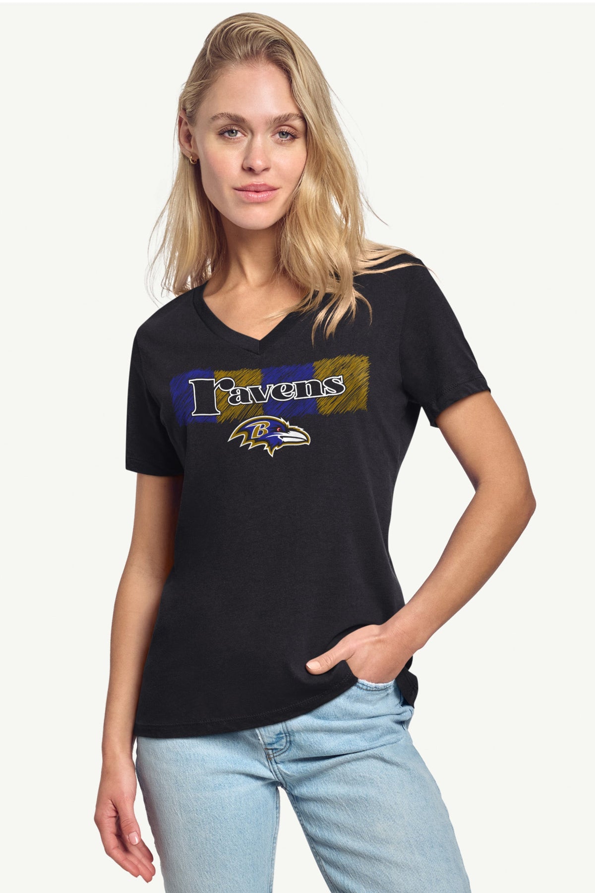 WOMENS BALTIMORE RAVENS COLOR SHADING V-NECK T SHIRT