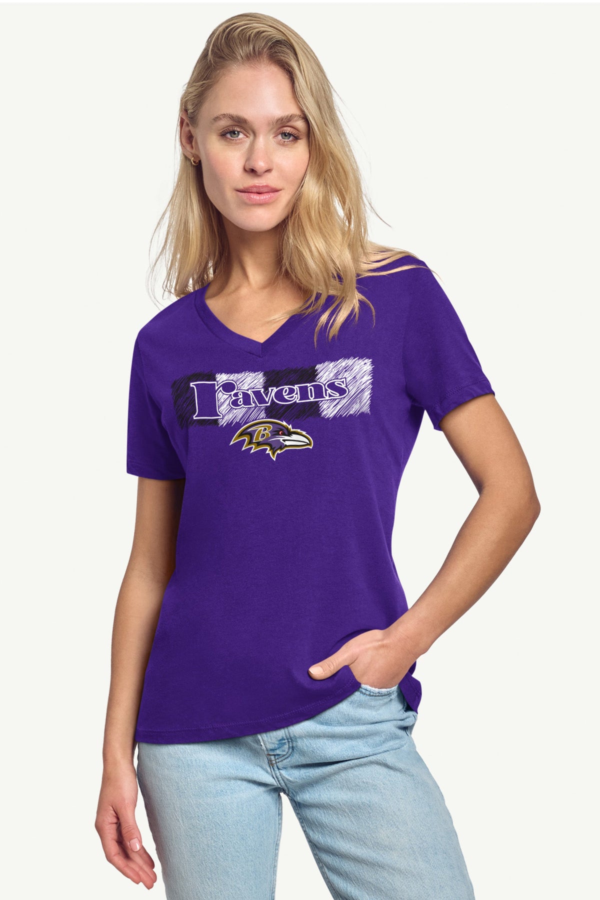 WOMENS BALTIMORE RAVENS COLOR SHADING V-NECK T SHIRT