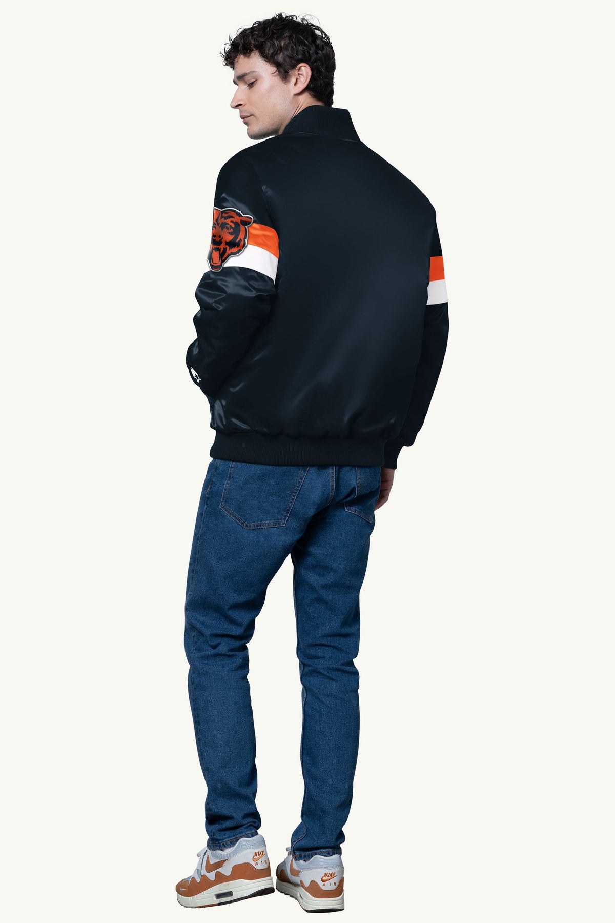 MENS CHICAGO BEARS TRIPLE OPTION SATIN VARSITY JACKET