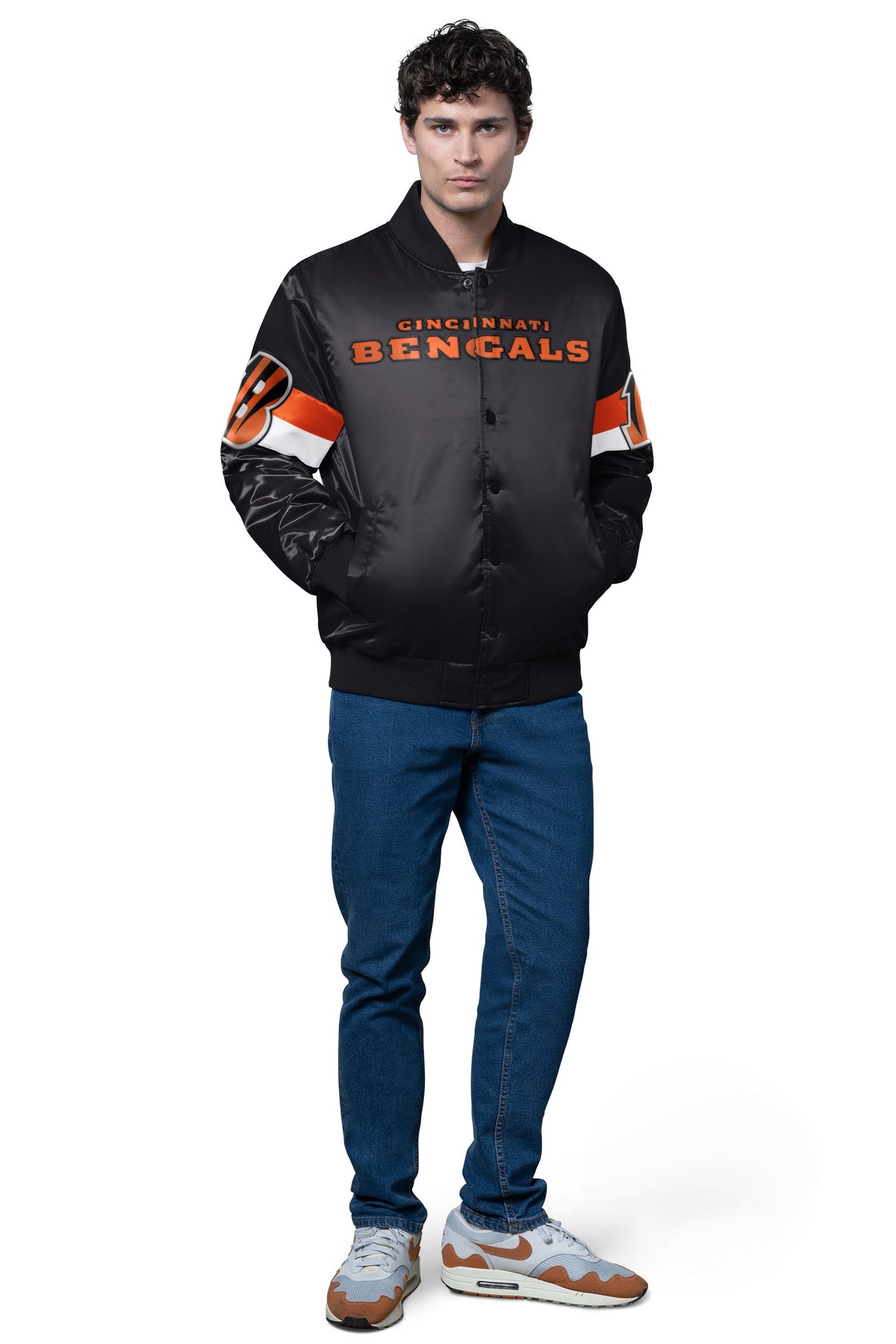MENS CINCINNATI BENGALS TRIPLE OPTION SATIN VARSITY JACKET