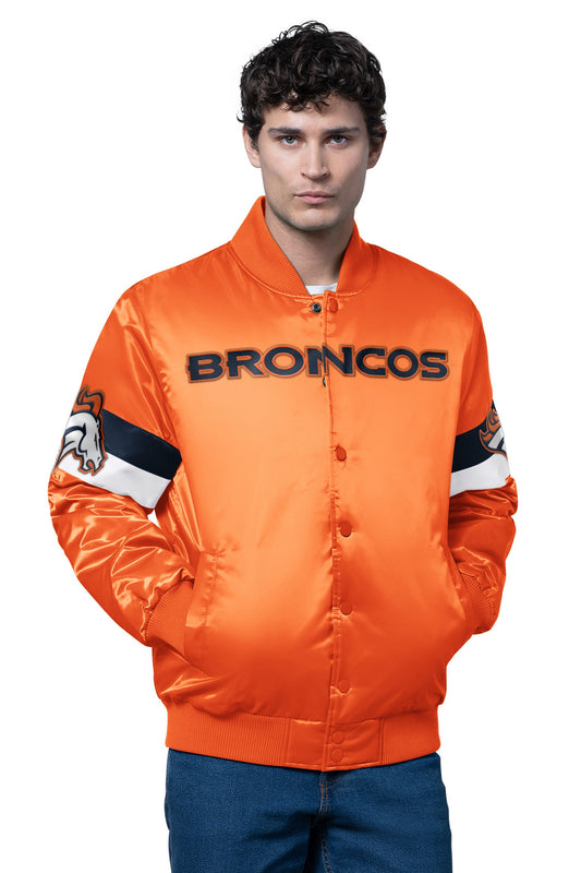 MENS DENVER BRONCOS TRIPLE OPTION SATIN VARSITY JACKET