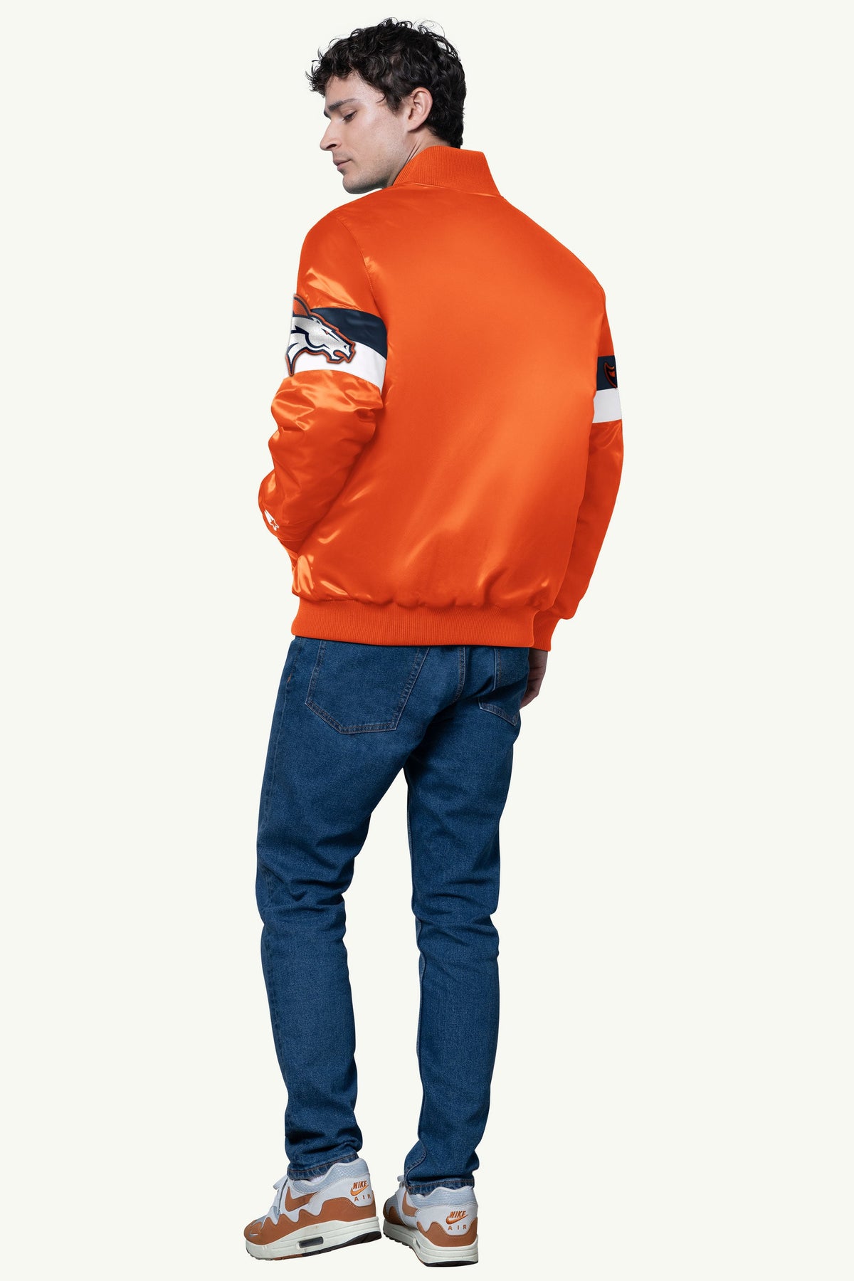 MENS DENVER BRONCOS TRIPLE OPTION SATIN VARSITY JACKET