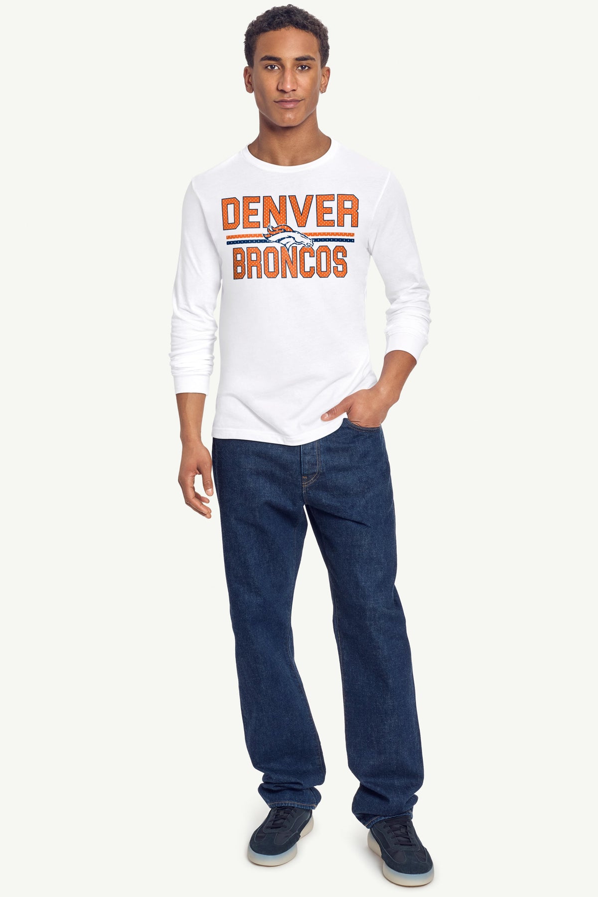 MENS DENVER BRONCOS MESH LOOK LONG SLEEVE T SHIRT