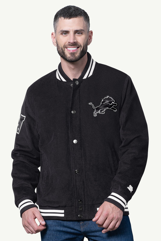 MENS DETROIT LIONS BLACKOUT CORDUROY VARSITY JACKET