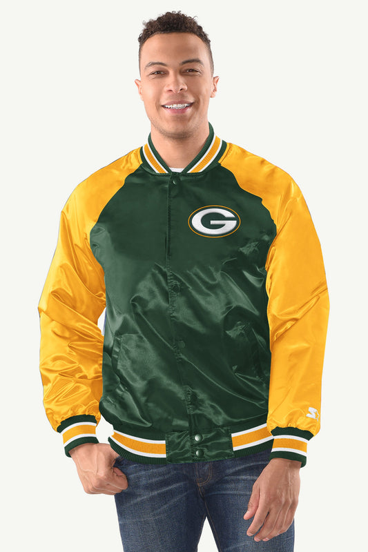 MENS GREEN BAY PACKERS INDUCTEE SATIN VARSITY JACKET