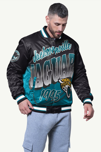 MENS JACKSONVILLE JAGUARS PASS RUSH SATIN VARSITY JACKETS
