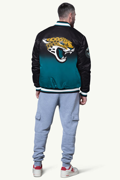 MENS JACKSONVILLE JAGUARS PASS RUSH SATIN VARSITY JACKETS